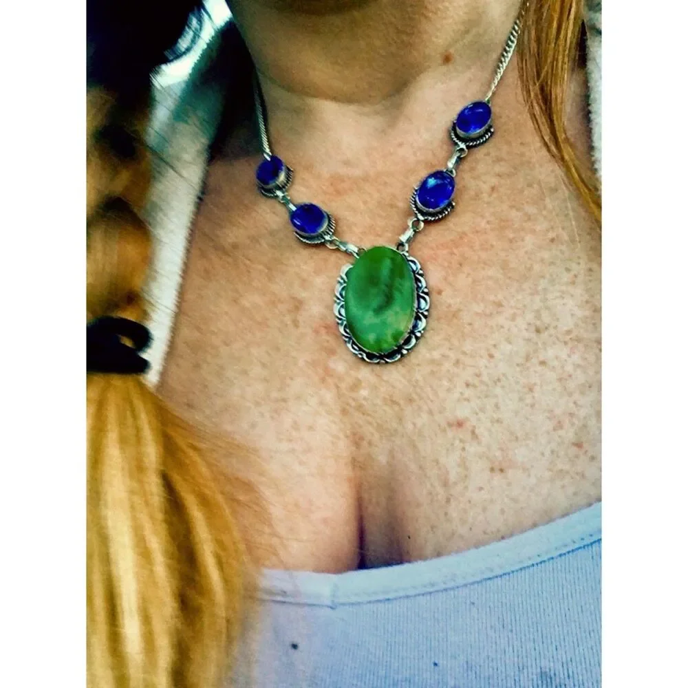 One-of-a-Kind Green Gary Jasper & Topaz Statement Necklace | Boho Woowoo woman